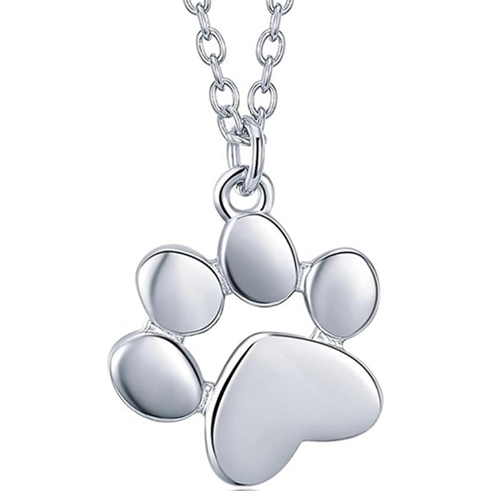 Sterling Silver Dog Paw Heart‎ Necklace with Small Pendant